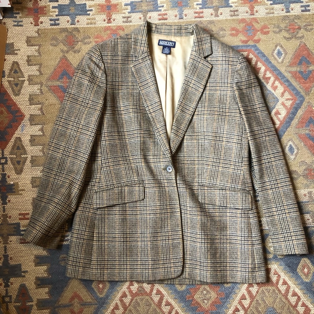 Lands' End Plaid Blazer - Brown and Tan